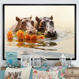 Grey Rivers Romantic Serenade - Hippopotamus Large Canvas Wall Art