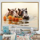 Grey Rivers Romantic Serenade - Hippopotamus Large Canvas Wall Art