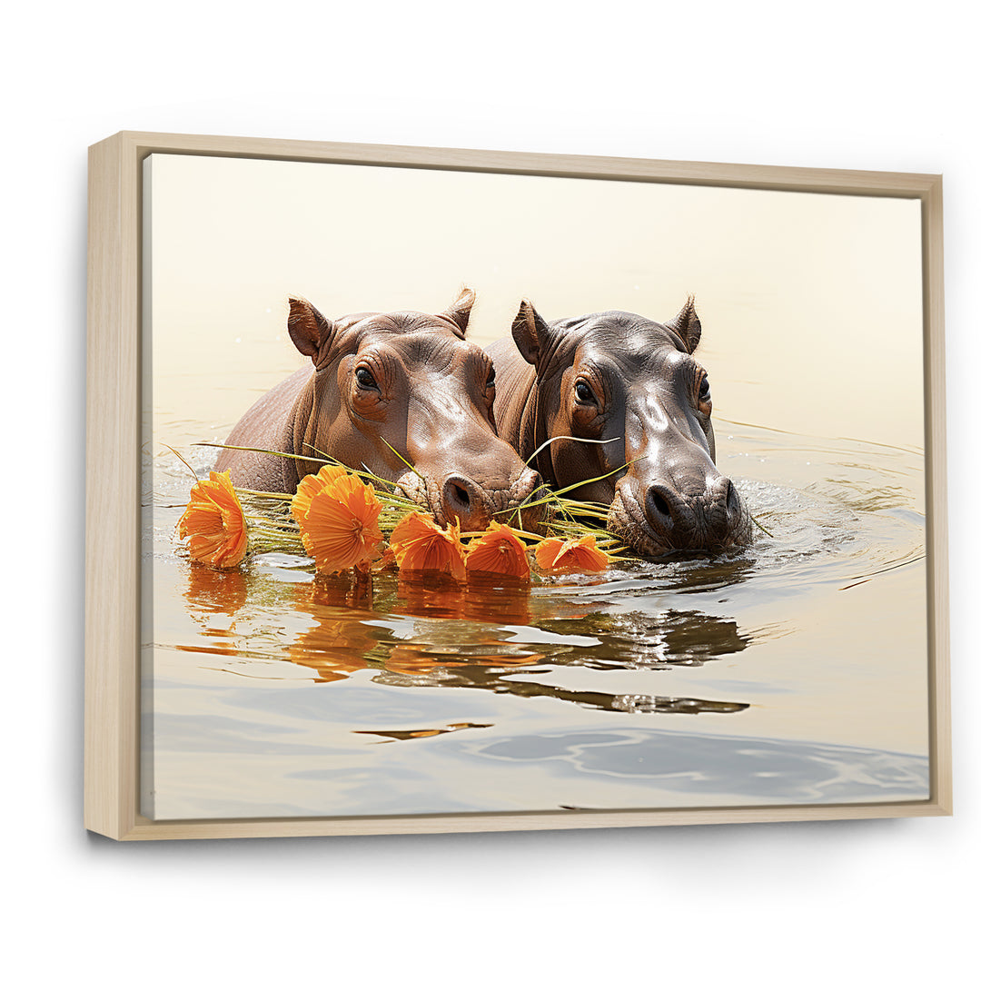Grey Rivers Romantic Serenade - Hippopotamus Large Canvas Wall Art