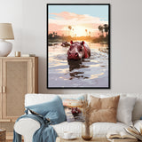 Grey Silhouetted Safari Hippo - Hippopotamus Home Decor Art