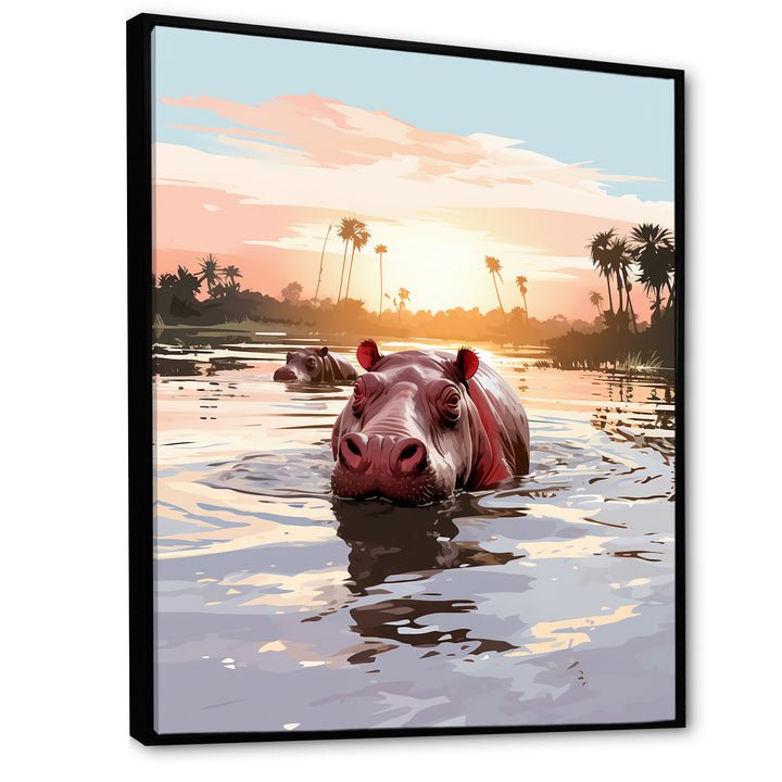 Grey Silhouetted Safari Hippo - Hippopotamus Home Decor Art