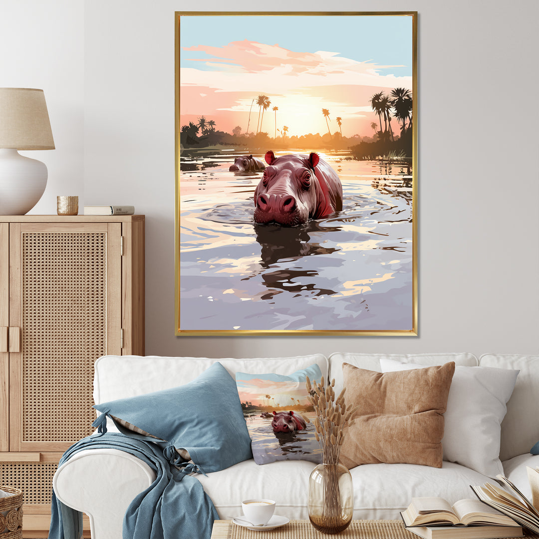 Grey Silhouetted Safari Hippo - Hippopotamus Home Decor Art