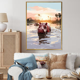 Grey Silhouetted Safari Hippo - Hippopotamus Home Decor Art