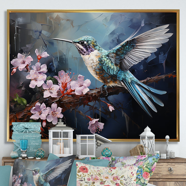 Pink Fluttering Emerald Hummingbird - Pink Hummingbird Wall Art