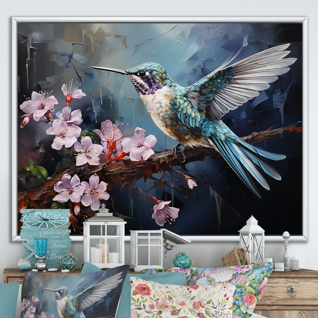Pink Fluttering Emerald Hummingbird - Pink Hummingbird Wall Art