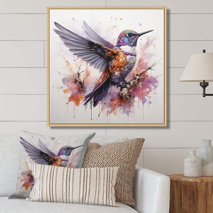 Purple Hummingbird Beauty - Hummingbird Framed Canvas Art