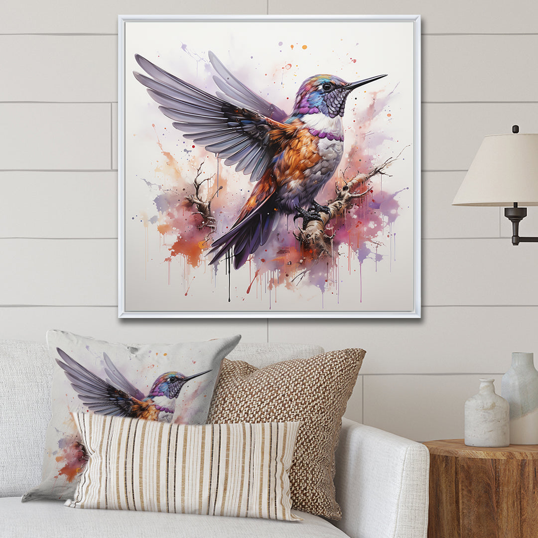 Purple Hummingbird Beauty - Hummingbird Framed Canvas Art