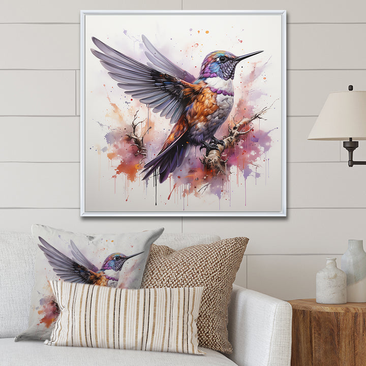 Purple Hummingbird Beauty - Hummingbird Framed Canvas Art