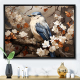 Blue floral Ethereal bird - Bird Canvas Wall Art