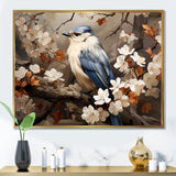Blue floral Ethereal bird - Bird Canvas Wall Art