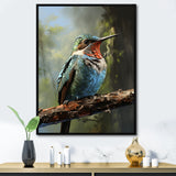 Blue and green Radiant hummingbird Beauty - Hummingbird Framed Canvas Art
