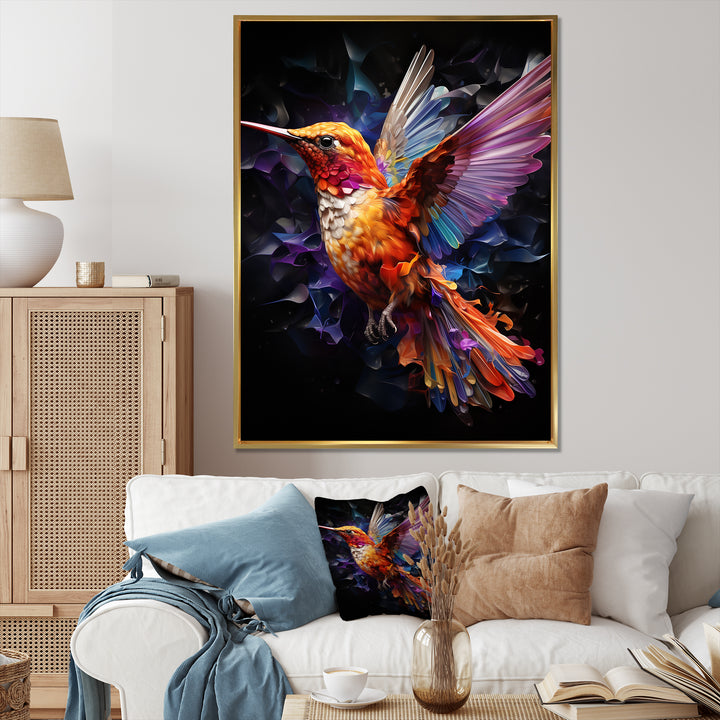 Orange and pink Radiant hummingbird Beauty - Hummingbird Bedroom Wall Art