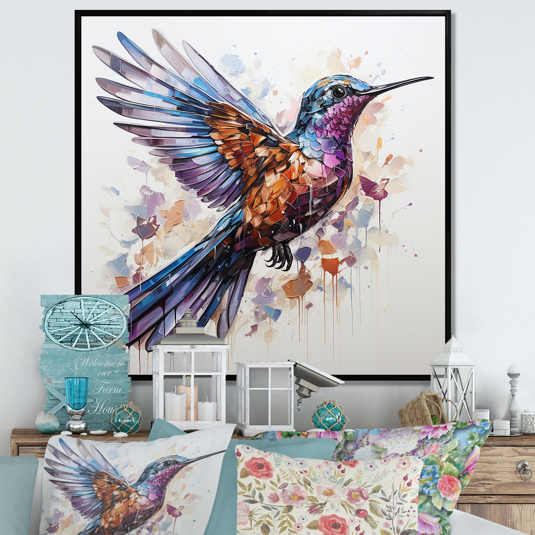 Blue and brown Vibrant hummingbird flight - Blue Hummingbird Wall Art