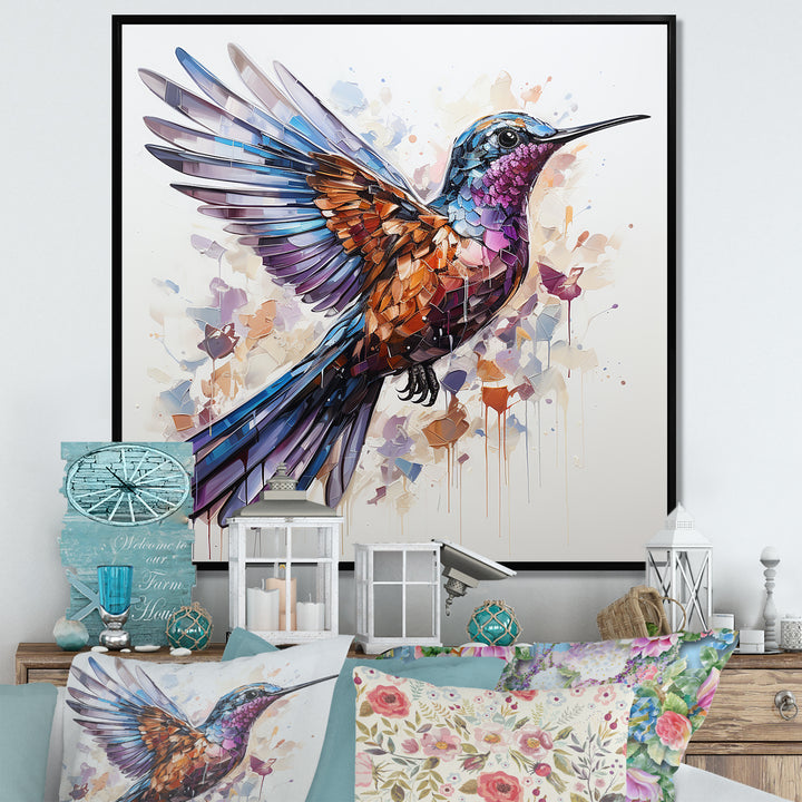 Blue and brown Vibrant hummingbird flight - Blue Hummingbird Wall Art