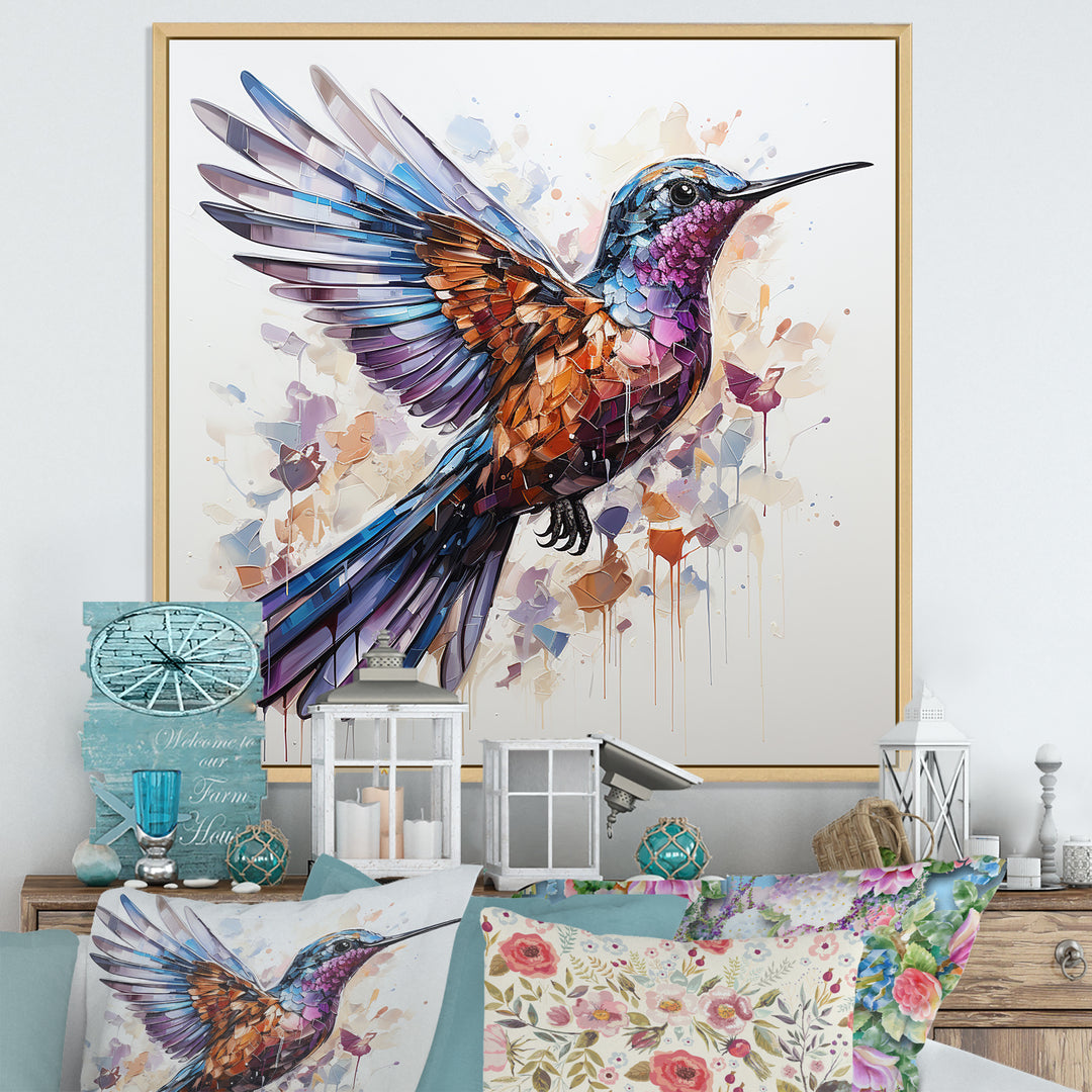 Blue and brown Vibrant hummingbird flight - Blue Hummingbird Wall Art