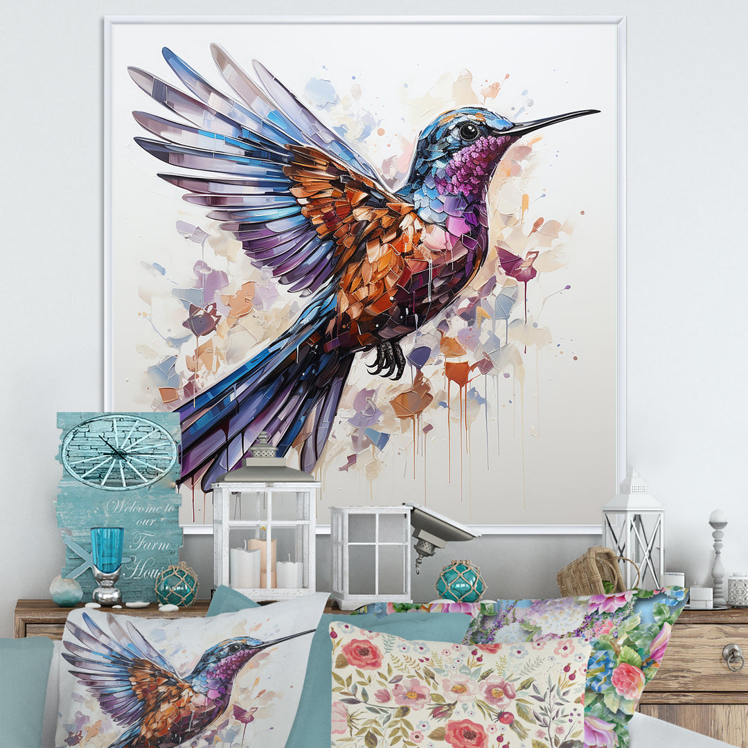 Blue and brown Vibrant hummingbird flight - Blue Hummingbird Wall Art