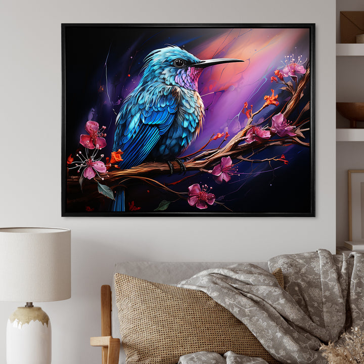 Blue Hummingbird floral twilight Wonder - Hummingbird Home Decor Art