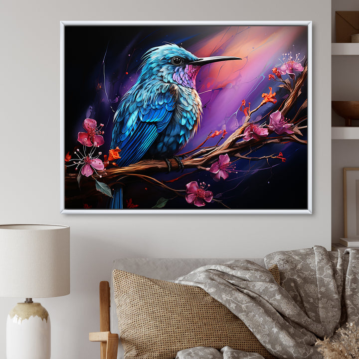 Blue Hummingbird floral twilight Wonder - Hummingbird Home Decor Art