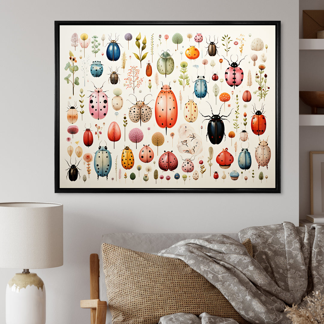 Colorful beetle meadow - Insects &amp; Bugs Canvas Wall Art