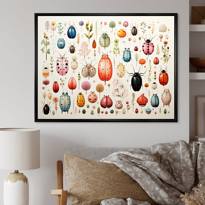 Colorful beetle meadow - Insects &amp; Bugs Canvas Wall Art