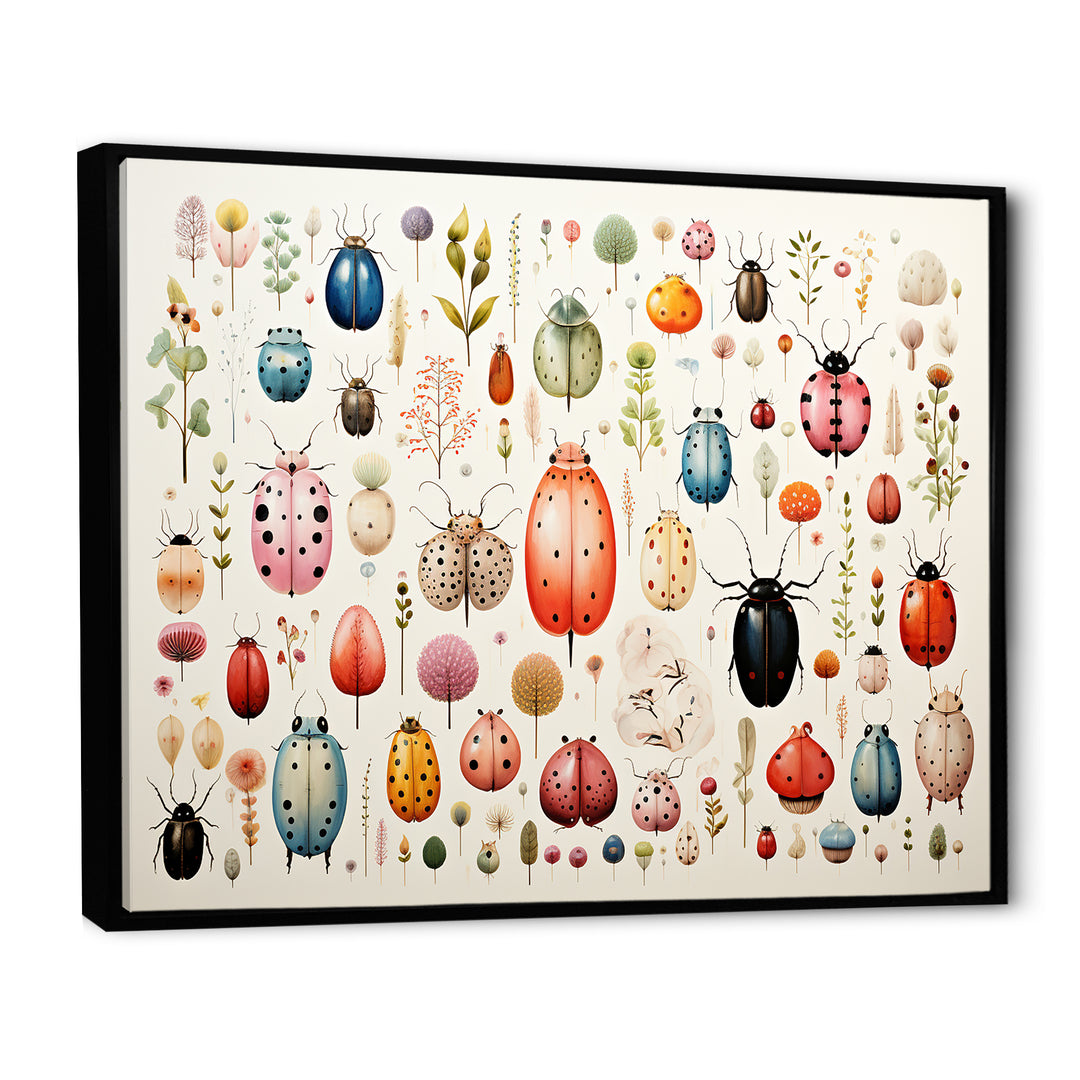 Colorful beetle meadow - Insects &amp; Bugs Canvas Wall Art