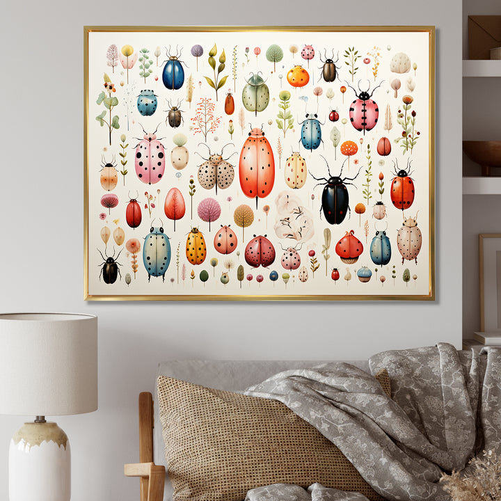 Colorful beetle meadow - Insects &amp; Bugs Canvas Wall Art