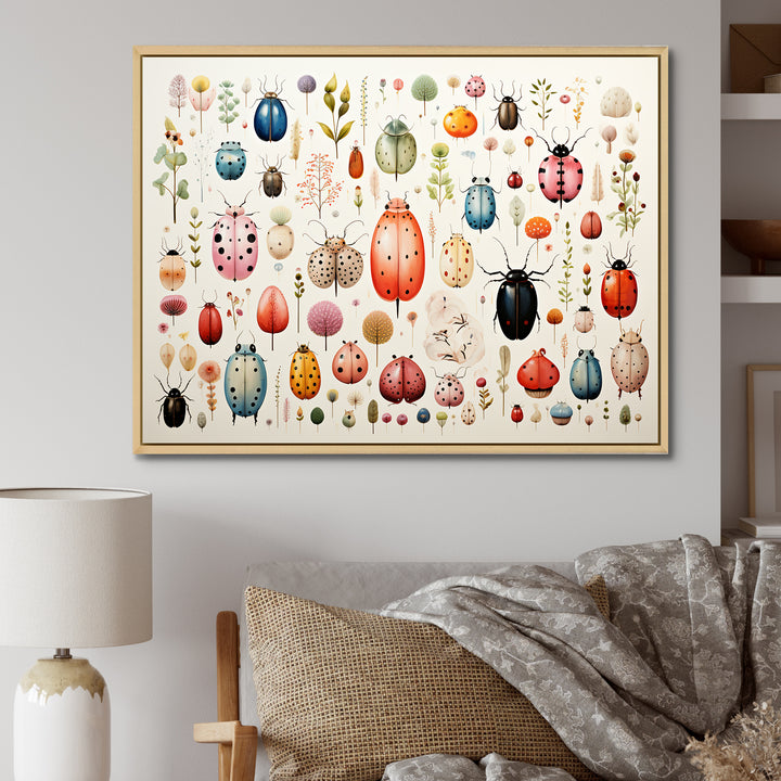 Colorful beetle meadow - Insects &amp; Bugs Canvas Wall Art