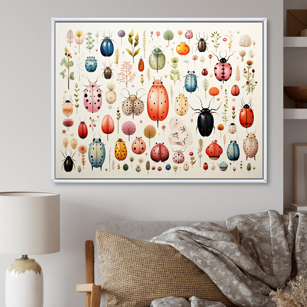 Colorful beetle meadow - Insects &amp; Bugs Canvas Wall Art