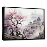 Pink floral Japanese Panorama landscape I - Landscapes Canvas Wall Art