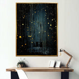 Black and yellow Japanese starry night stars - Landscapes Canvas Wall Art