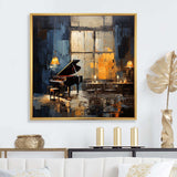 Yellow and grey grand piano Jazz cafe  IV - Music Canvas Wall Art