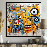 yellow and blue Graffiti Art Eyes chaos  I - Abstract Canvas Wall Art