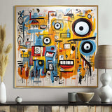 yellow and blue Graffiti Art Eyes chaos  I - Abstract Canvas Wall Art