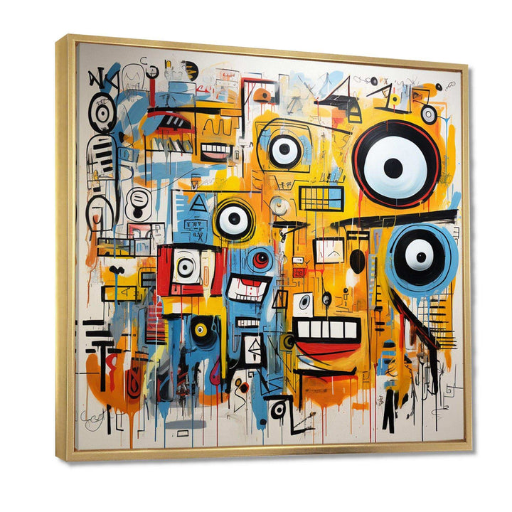 yellow and blue Graffiti Art Eyes chaos  I - Abstract Canvas Wall Art
