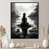 Meditation Yoga Meditative woman in lotus pose 1 - Spiritual Canvas Wall Art