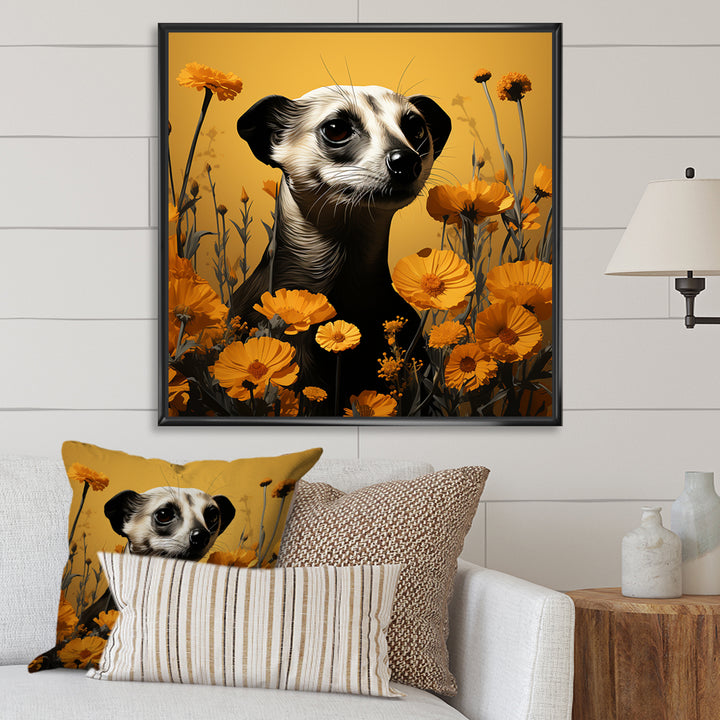 Meerkat Yellow floral meadows - Yellow Meercat Wall Art