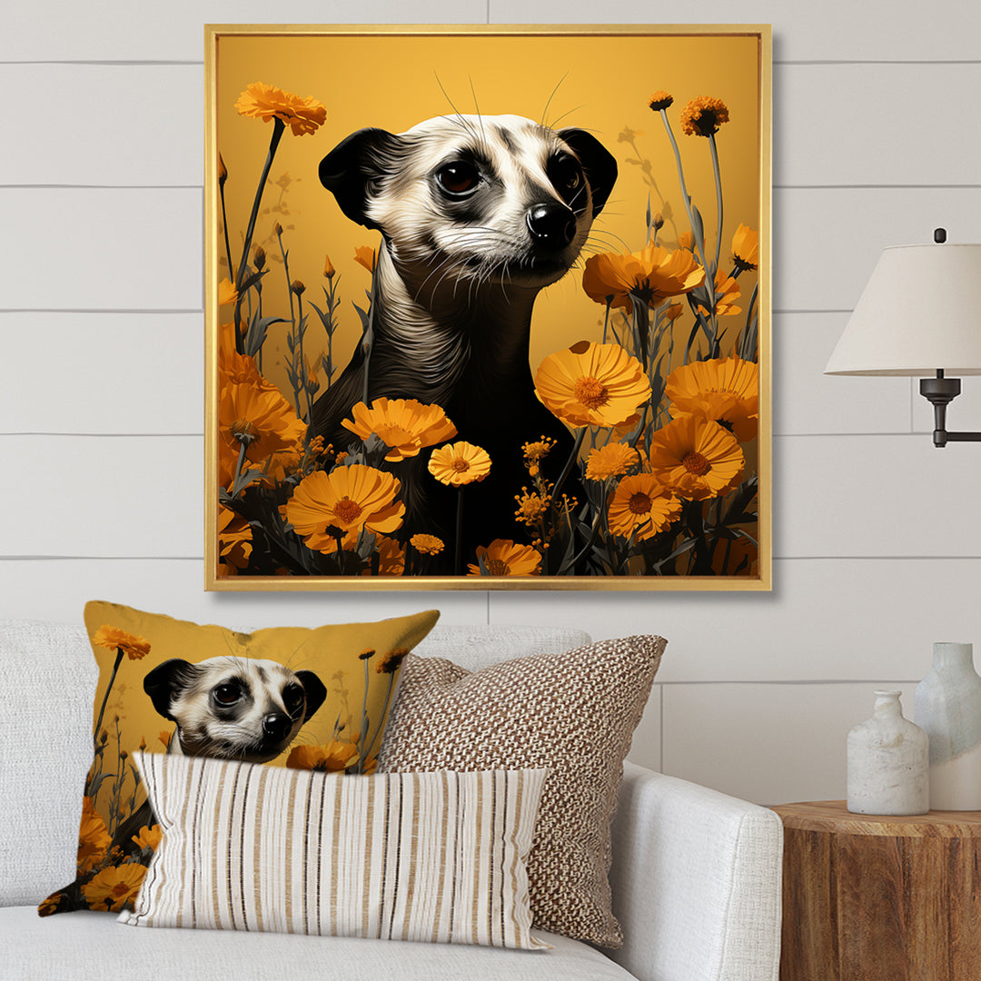 Meerkat Yellow floral meadows - Yellow Meercat Wall Art