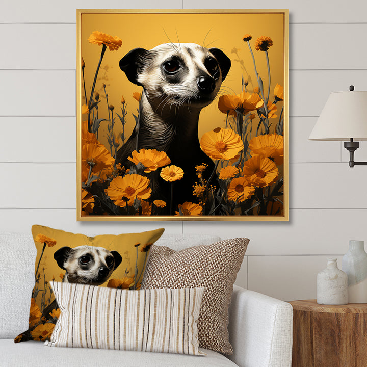 Meerkat Yellow floral meadows - Yellow Meercat Wall Art