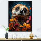Blue Meerkat floral meadows - Meercat Large Canvas Wall Art