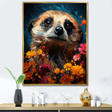 Blue Meerkat floral meadows - Meercat Large Canvas Wall Art