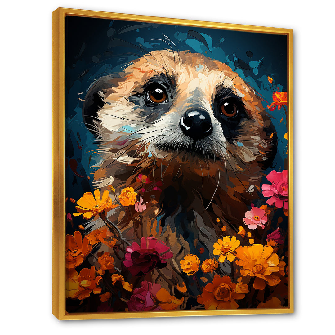 Blue Meerkat floral meadows - Meercat Large Canvas Wall Art