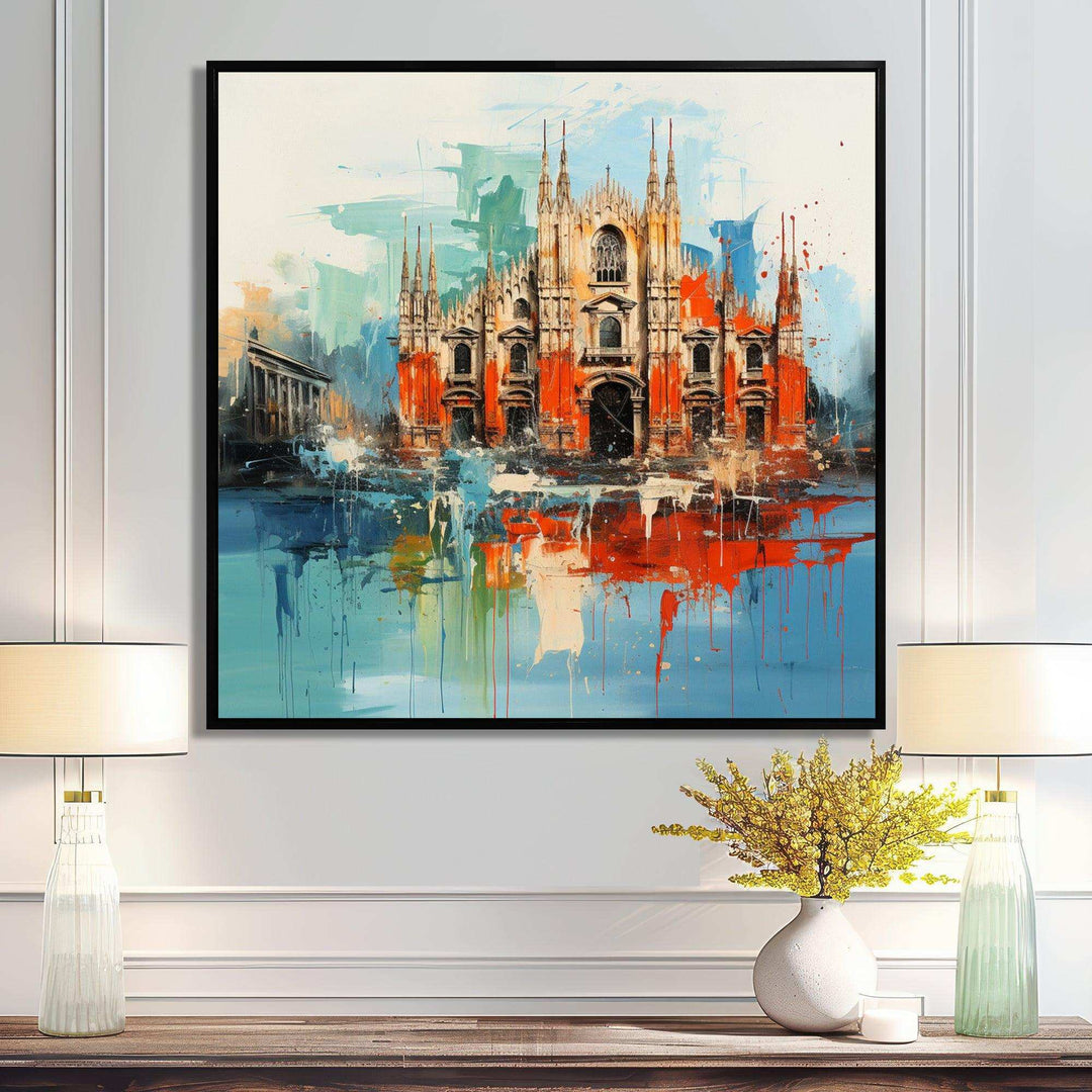 Milan cityscape in orange blue - Cityscapes Canvas Wall Art