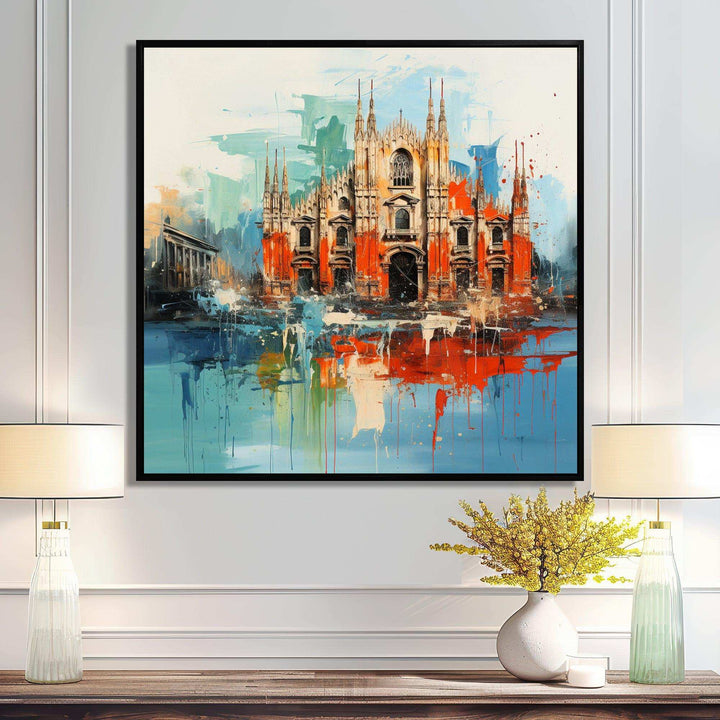 Milan cityscape in orange blue - Cityscapes Canvas Wall Art