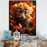 Brown Fall Foliage Monkey - Monkey Bedroom Wall Art