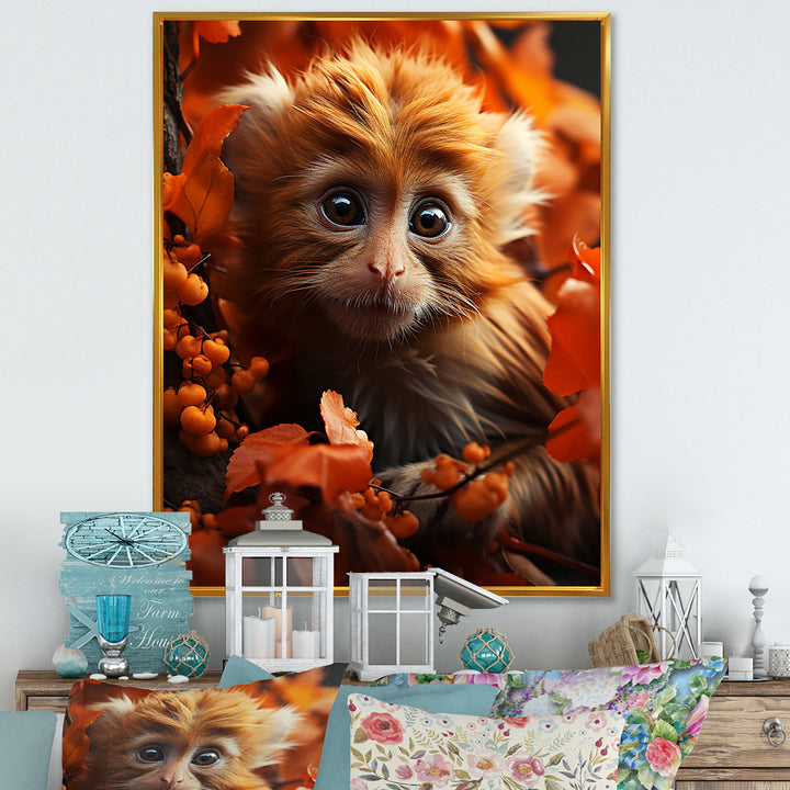 Brown Fall Foliage Monkey - Monkey Bedroom Wall Art