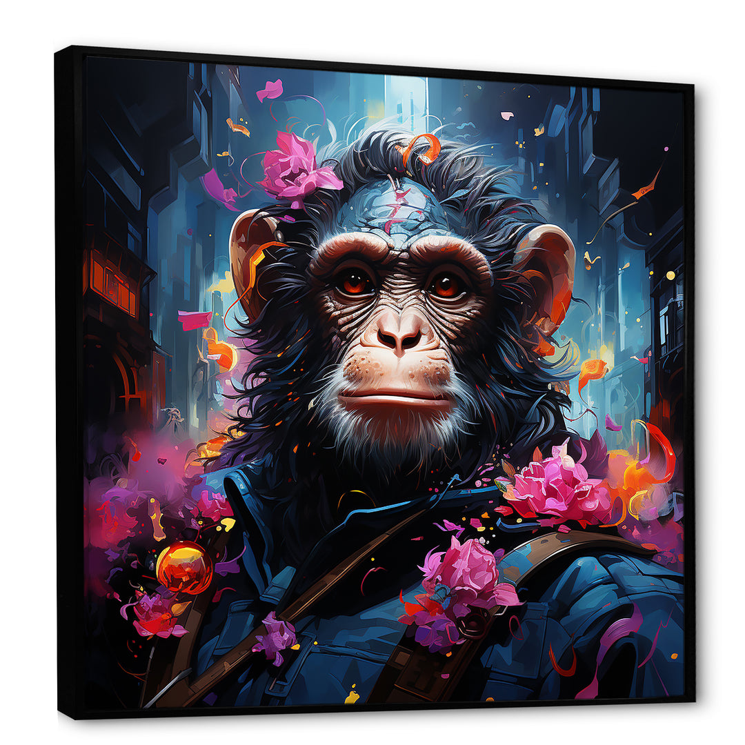 Floral Monkey warrior - Monkey Canvas Wall Art