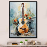 Yellow Fluid Brown Guitar Melody - Music Canvas Wall Art