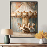 Beige Merry Go Round Carousel - Architecture Canvas Wall Art