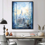 Vintage blue New york window view III - Cityscapes Canvas Wall Art