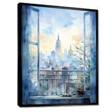 Vintage blue New york window view III - Cityscapes Canvas Wall Art